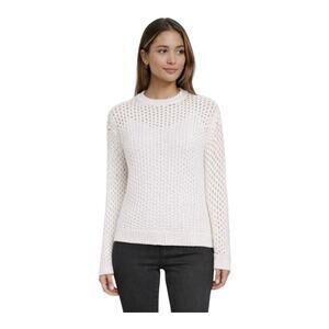 Elliot Lauren Open Knit 100% Cotton Sweater White Crewneck Lightweight Pullover
